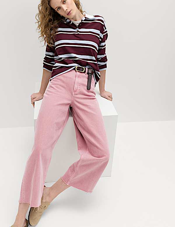 Pantacourt large en jean taille haute - FR