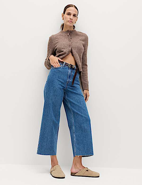 High Waisted Wide Leg Cropped Jeans