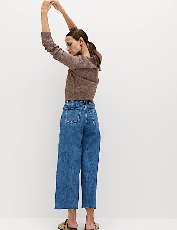 High Waisted Wide Leg Cropped Jeans - NZ