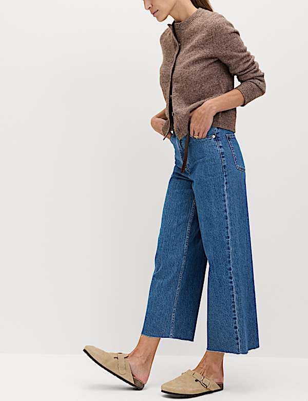 High Waisted Wide Leg Cropped Jeans - NZ