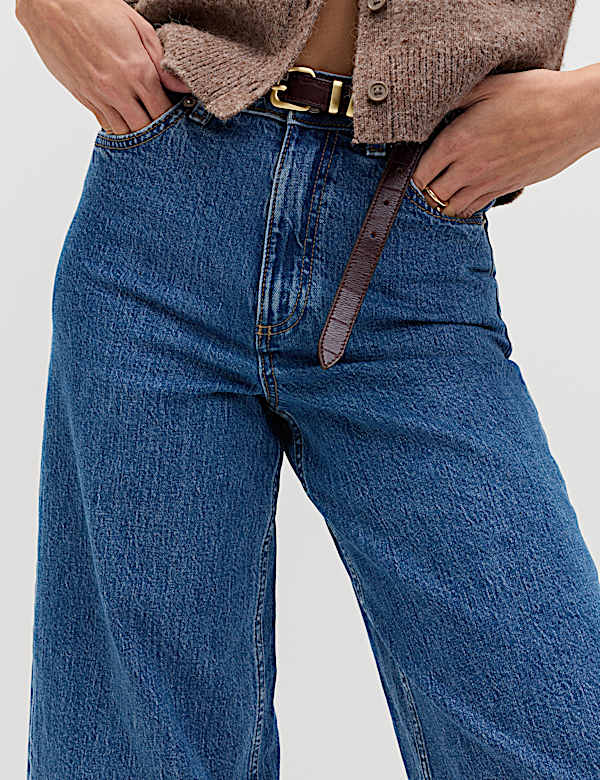 High Waisted Wide Leg Cropped Jeans - NZ