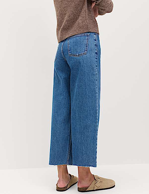 High Waisted Wide Leg Cropped Jeans - NZ