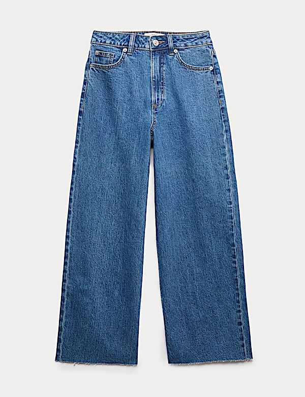 High Waisted Wide Leg Cropped Jeans - NZ