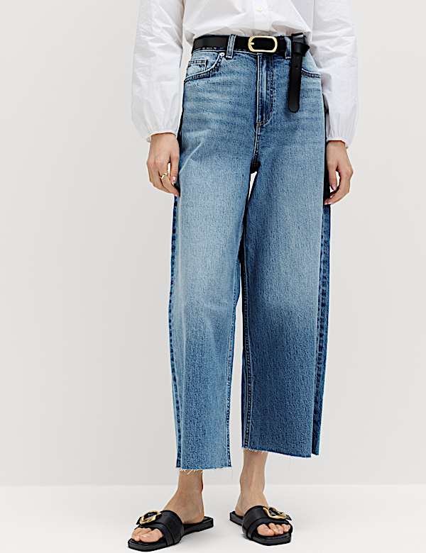 High Waisted Wide Leg Cropped Jeans - NZ