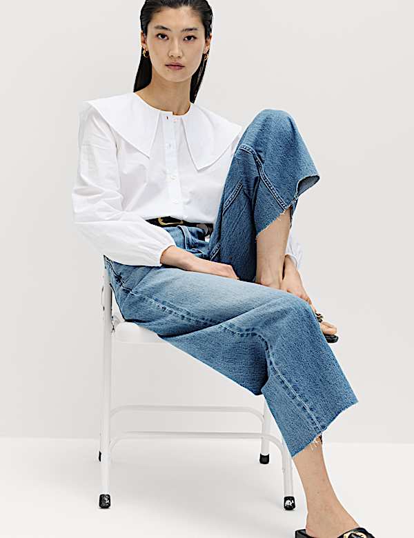 High Waisted Wide Leg Cropped Jeans - NZ