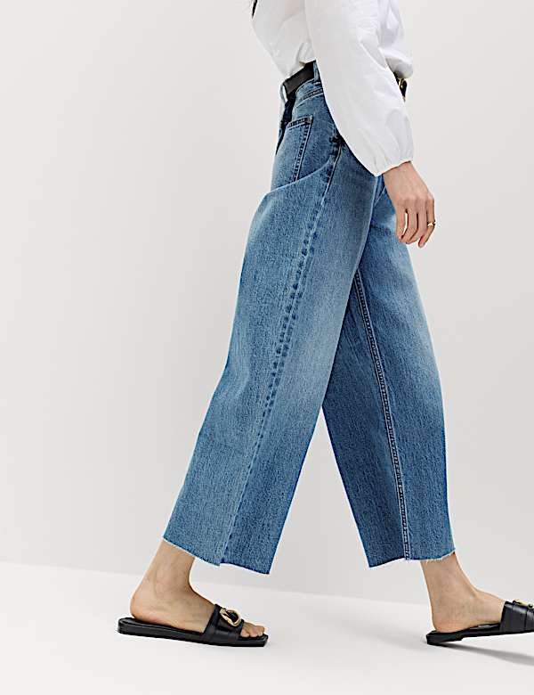 High Waisted Wide Leg Cropped Jeans - NZ