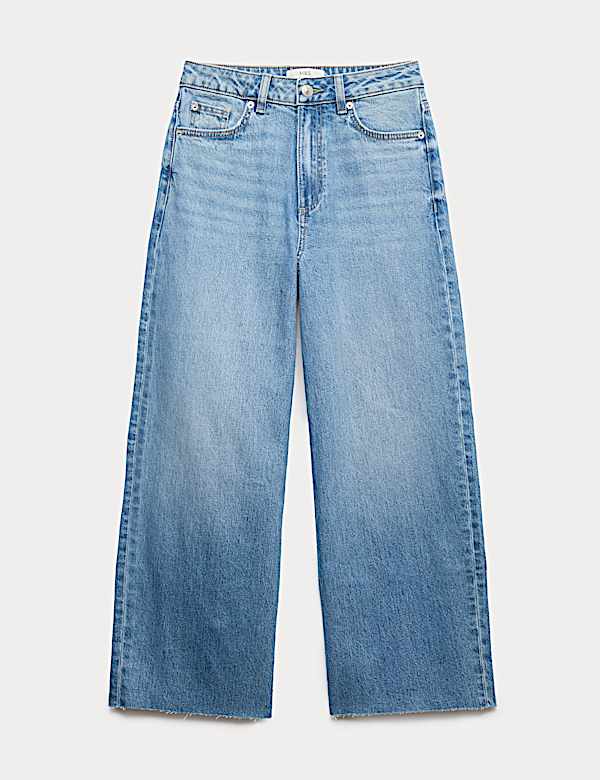 High Waisted Wide Leg Cropped Jeans - NZ