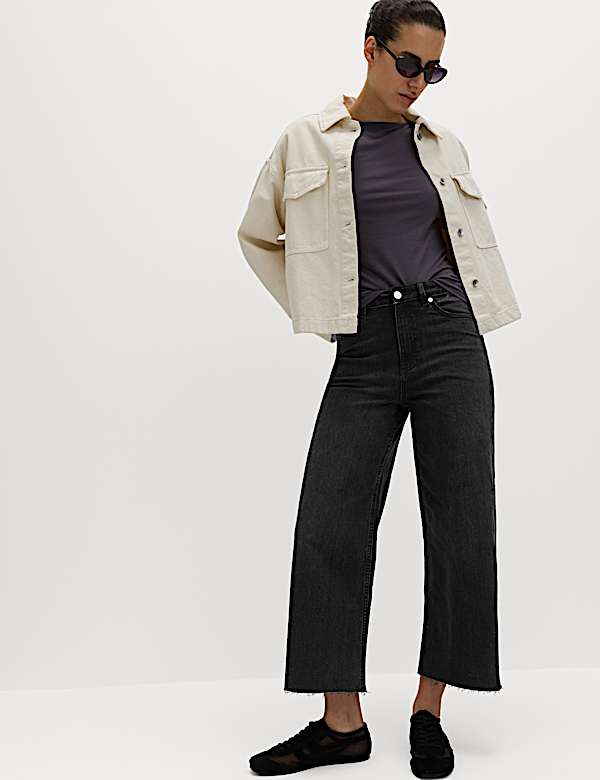 High Waisted Wide Leg Cropped Jeans