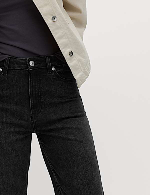 High Waisted Wide Leg Cropped Jeans - US