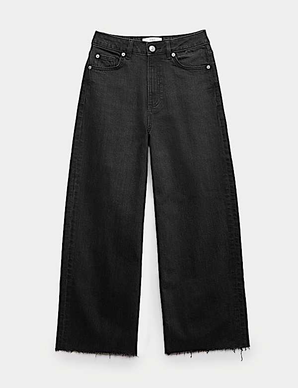 High Waisted Wide Leg Cropped Jeans - US