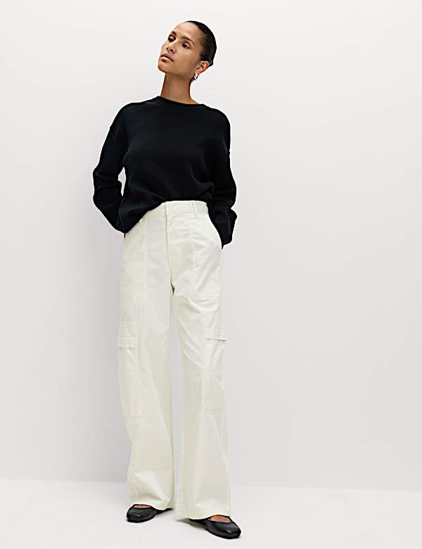 Cotton Rich Cargo Wide Leg Trousers