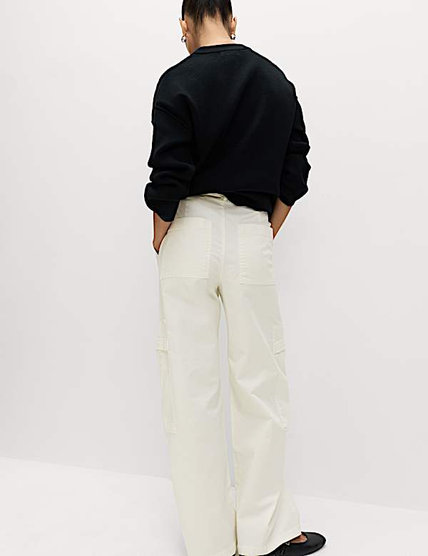 Cotton Rich Cargo Wide Leg Trousers