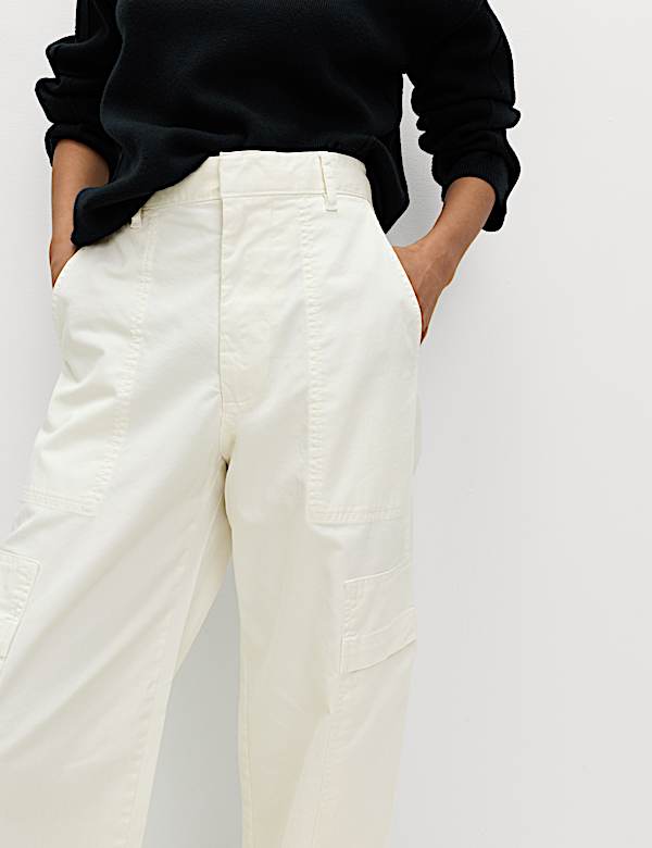 Cotton Rich Cargo Wide Leg Trousers