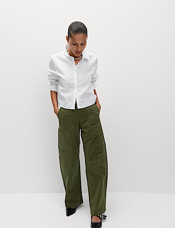 Cotton Rich Cargo Wide Leg Trousers