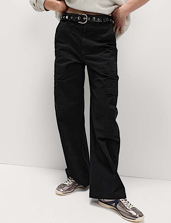 Cotton Rich Cargo Wide Leg Trousers - UA