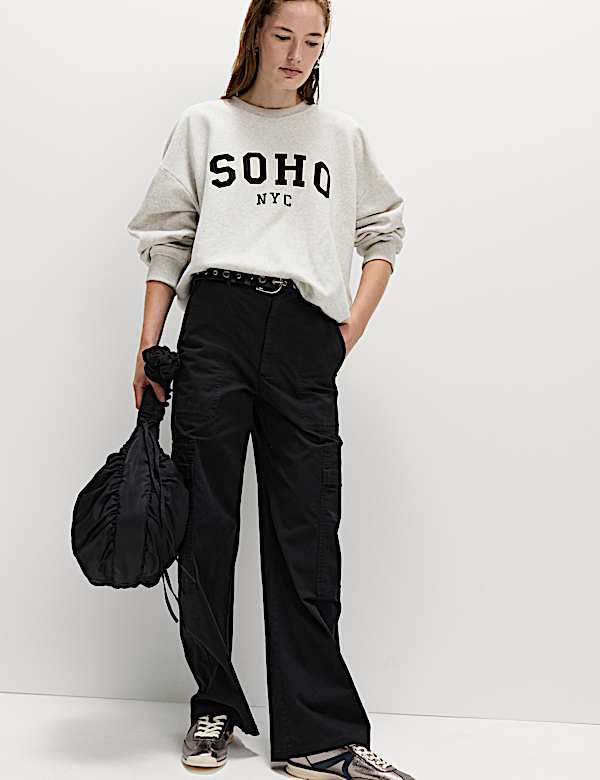 Cotton Rich Cargo Wide Leg Trousers