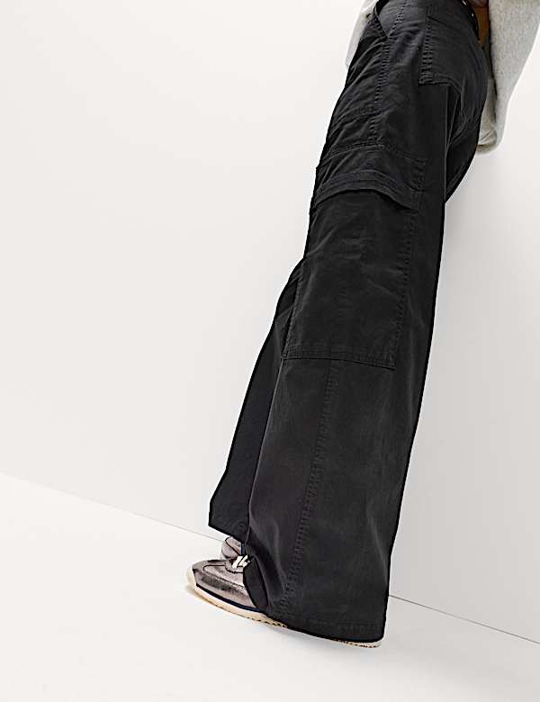Cotton Rich Cargo Wide Leg Trousers