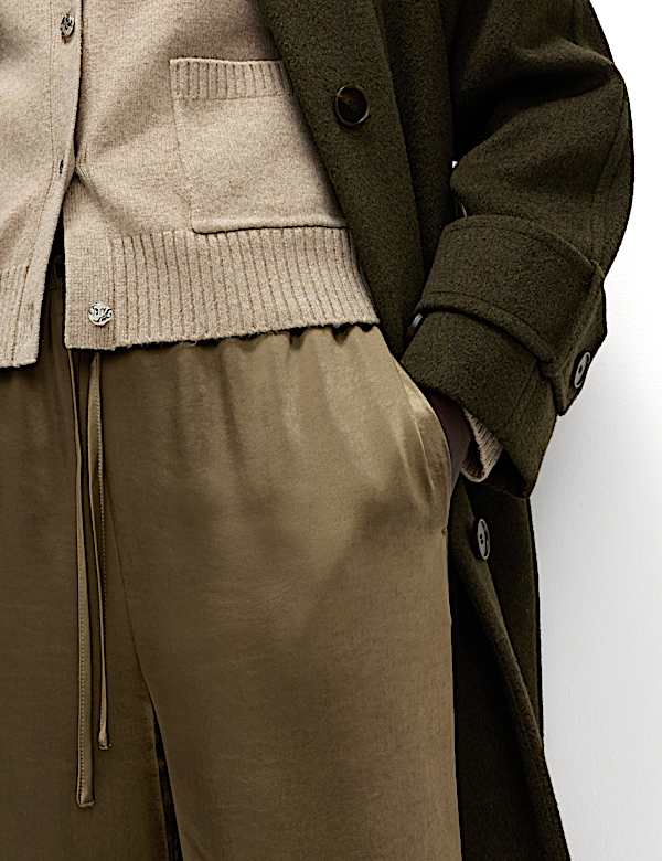 Satin Drawstring Wide Leg Trousers - AU