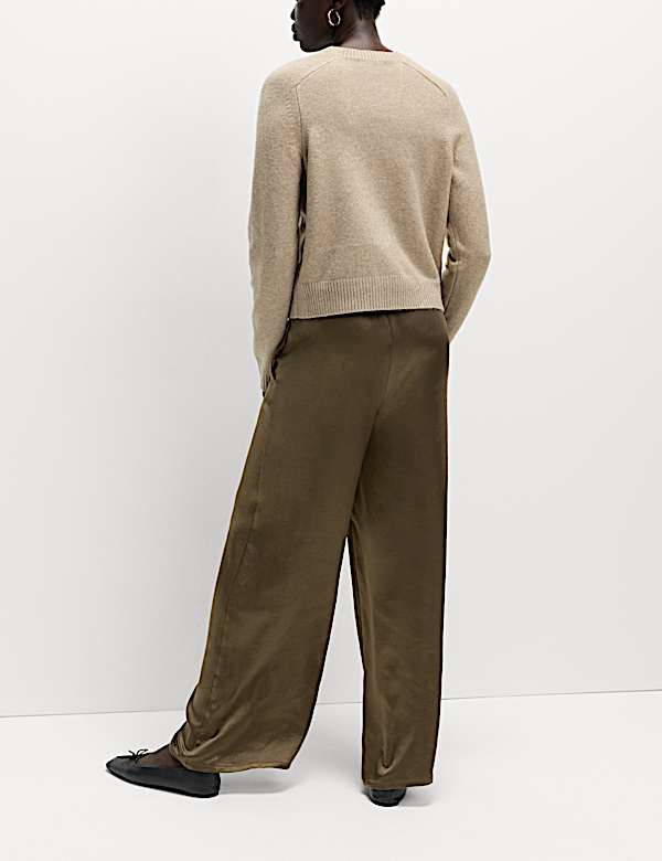 Satin Drawstring Wide Leg Trousers - AU