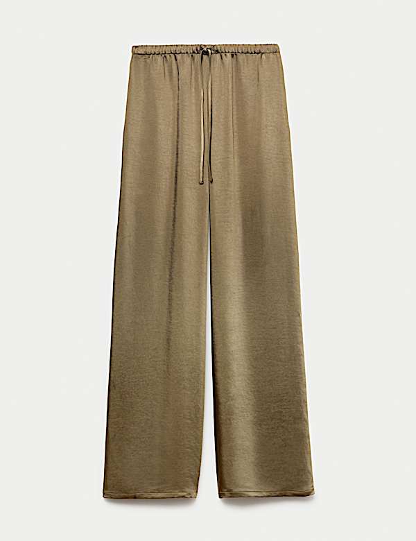 Satin Drawstring Wide Leg Trousers - AU
