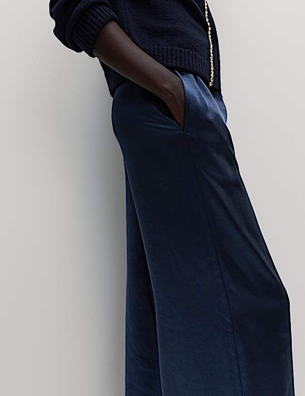 Satin Drawstring Wide Leg Trousers - JE