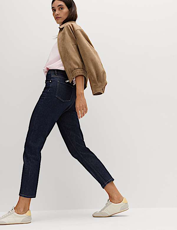 High Waisted Cropped Slim Fit Jeans - PL