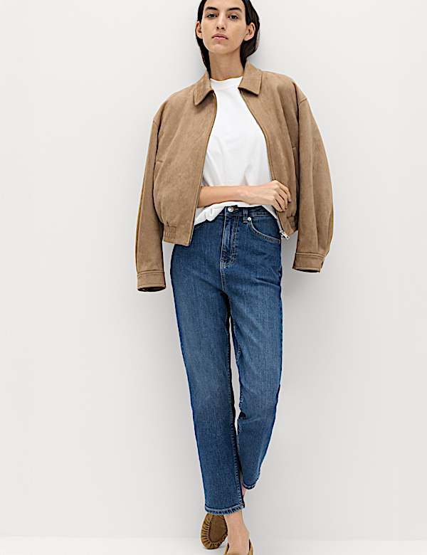 High Waisted Cropped Slim Fit Jeans - AU