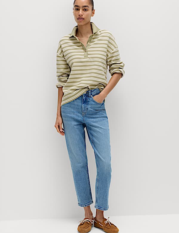 Schmal geschnittene Cropped-Jeans mit hohem Bund - DE