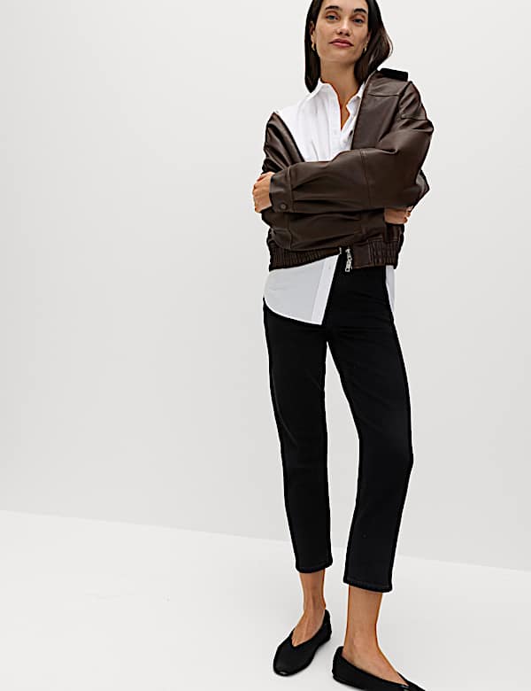 ג'ינס קרופ בגזרה צרה עם מותניים גבוהים - IL