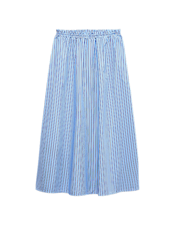 Pure Cotton Poplin Striped Pleated Midi Skirt
