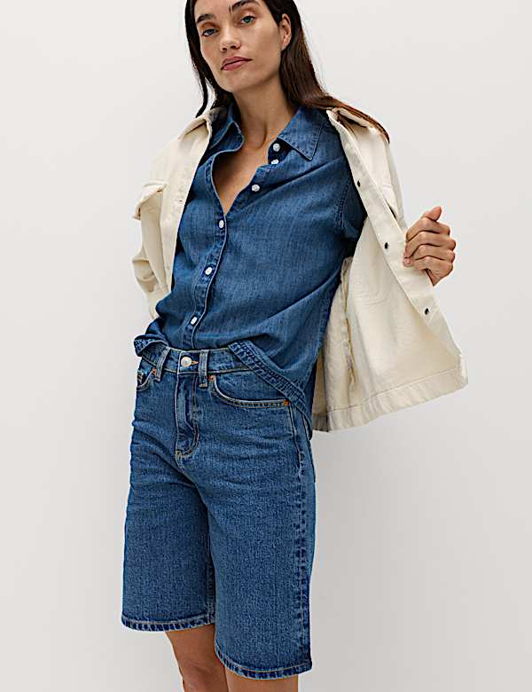 Bermudov&eacute; &scaron;ortky s vysok&yacute;m pasem a p&aacute;skem, z čist&eacute; bavlny - CZ