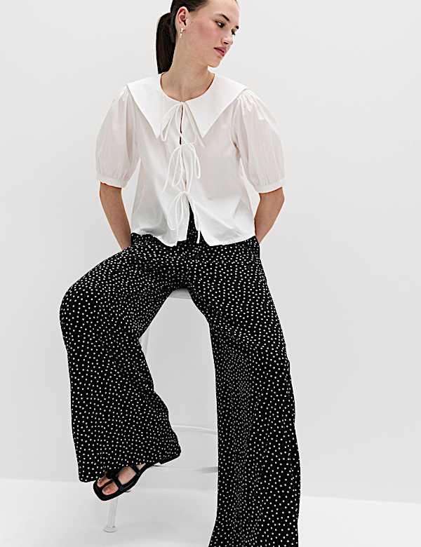 Printed Pull On Wide Leg Trousers - JO