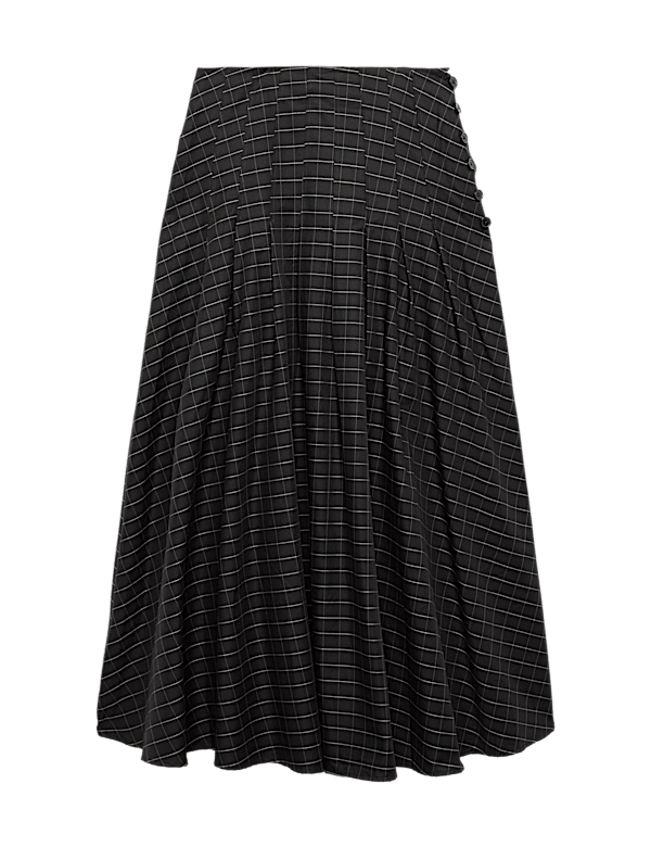 Cotton Rich Checked Button Detail Maxi Skirt