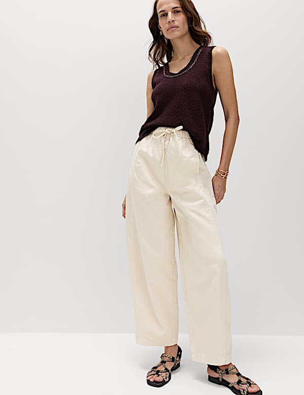 Pull On High Waisted Barrel Leg Jeans