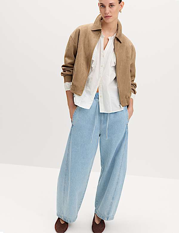 Pull On High Waisted Barrel Leg Jeans