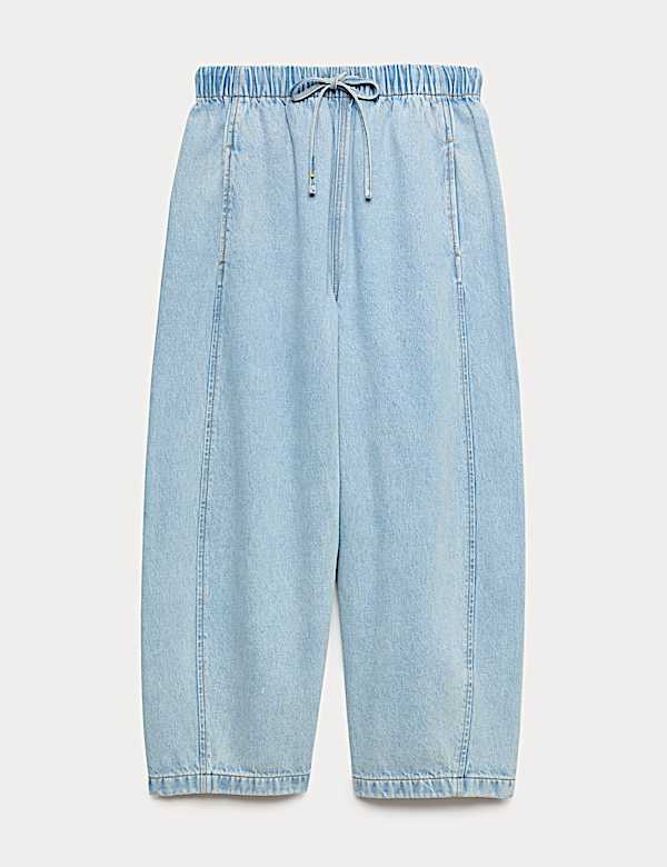 Pull On High Waisted Barrel Leg Jeans