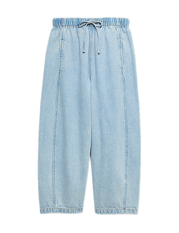 Pull On High Waisted Barrel Leg Jeans