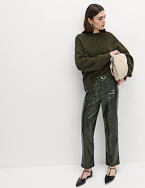 Faux Leather Snake Print Straight Leg Trousers - CZ