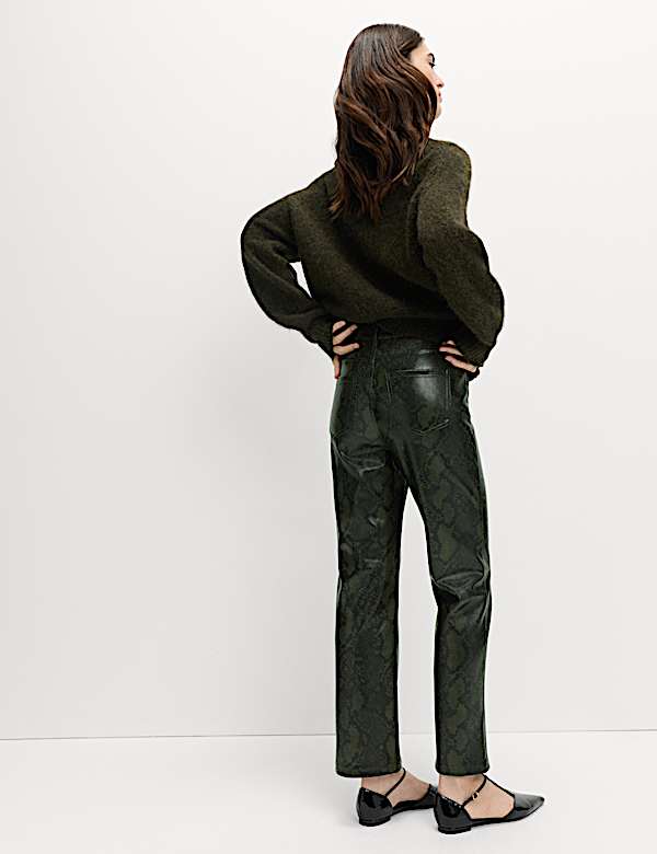Faux Leather Snake Print Straight Leg Trousers - CZ