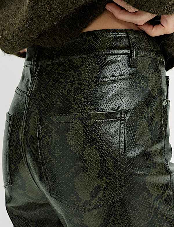Faux Leather Snake Print Straight Leg Trousers - CZ