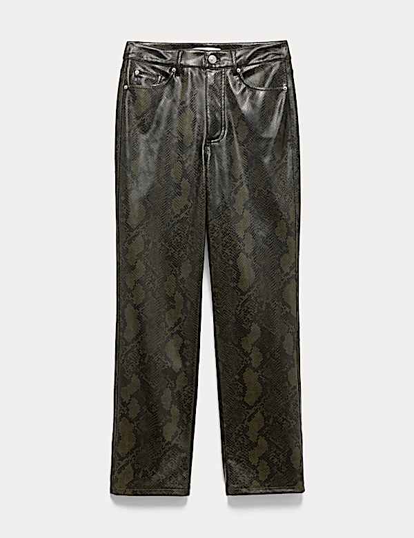 Faux Leather Snake Print Straight Leg Trousers - CZ