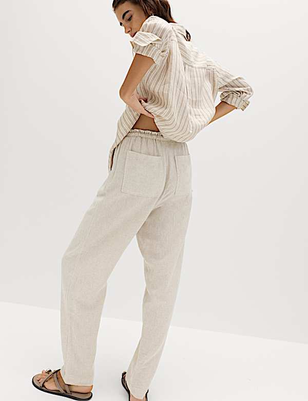 Linen Rich Elasticated Waist Tapered Trousers