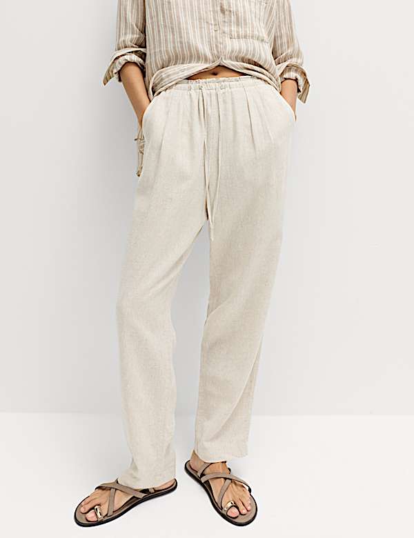 Linen Rich Elasticated Waist Tapered Trousers