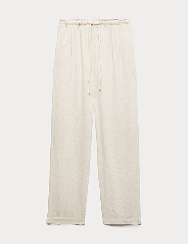 Linen Rich Elasticated Waist Tapered Trousers