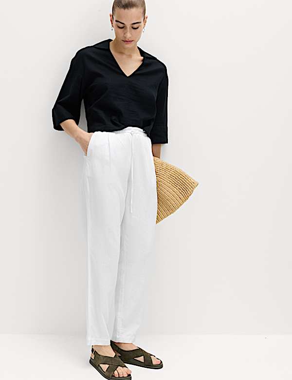 Linen Rich Elasticated Waist Tapered Trousers