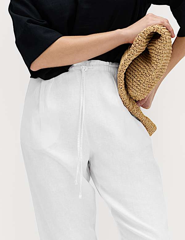 Linen Rich Elasticated Waist Tapered Trousers