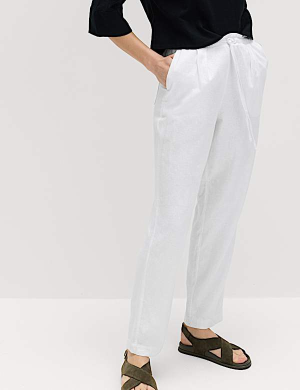 Linen Rich Elasticated Waist Tapered Trousers
