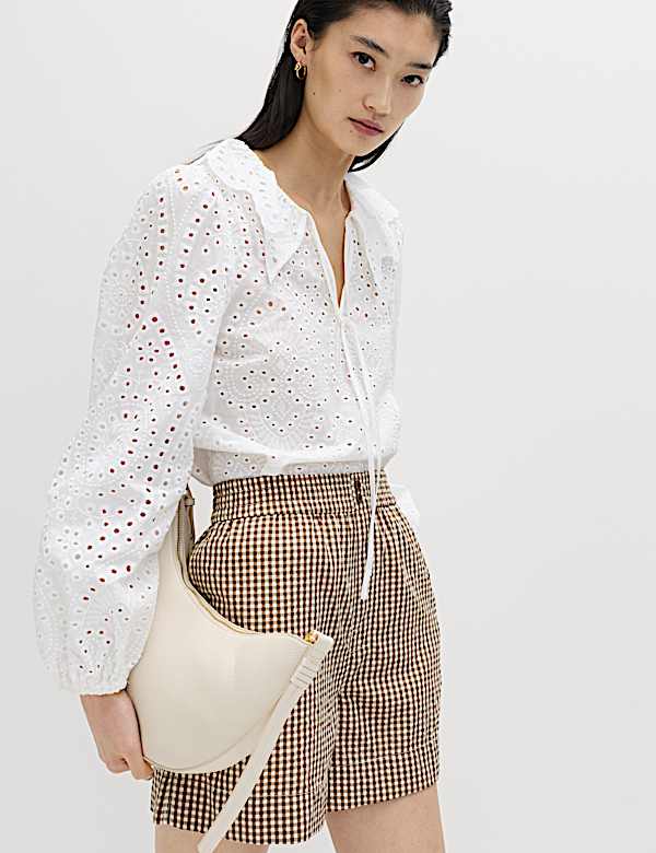 Szorty z wysoką talią w kratkę gingham - PL