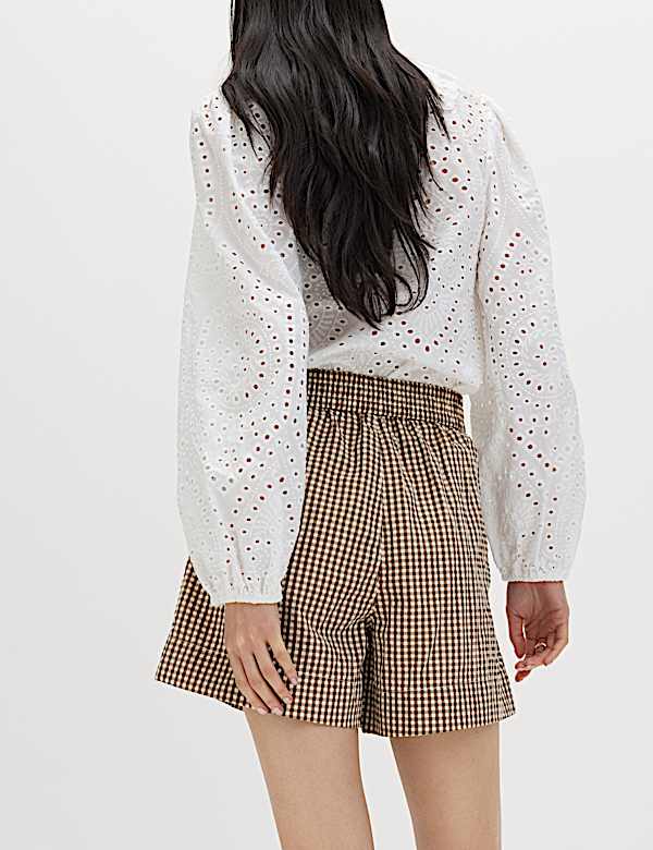 Szorty z wysoką talią w kratkę gingham - PL