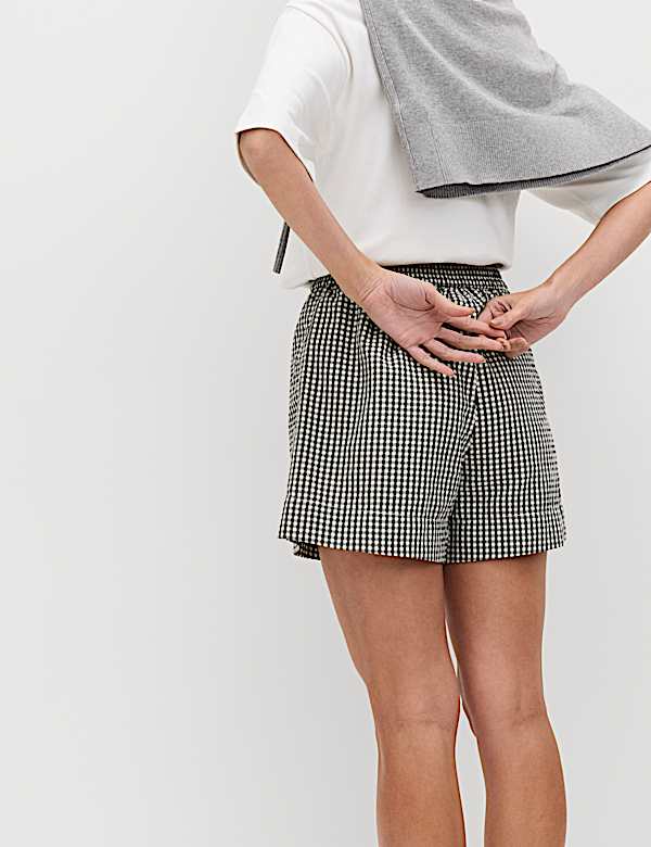 Pantalones cortos de cintura alta con estampado vichy - US